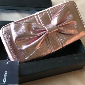 NWT French Connection Metallic Blush Pink Clutch